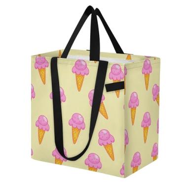 Imagem de SEHANY Sacolas de compras reutilizáveis de sorvete de verão com alças reforçadas, bolsa de compras de lona dobrável à prova d'água de grande capacidade para viagem, cozinha, praia
