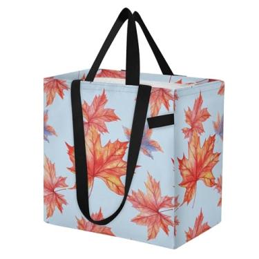 Imagem de SEHANY Sacola reutilizável de folhas de bordo aquarela com alças reforçadas, bolsa de compras de lona dobrável à prova d'água de grande capacidade para viagem, cozinha, praia