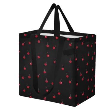Imagem de SEHANY Sacola de compras reutilizável de cereja fofa com alças reforçadas, bolsa de compras de lona dobrável à prova d'água de grande capacidade para viagem, cozinha, praia