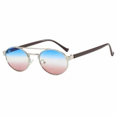 Imagem de Óculos de Sol Ovais com Armação Pequena e Lentes Degradê, Proteção UV400, Ideais para Esportes ao Ar Livre, Corrida e Ciclismo, nas Cores Café, Azul e Roxo.