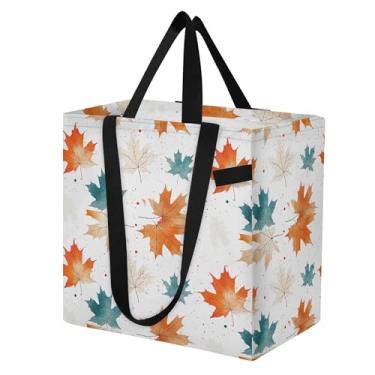 Imagem de SEHANY Sacola reutilizável de folhas de bordo aquarela com alças reforçadas, bolsa de compras de lona dobrável à prova d'água de grande capacidade para viagem, cozinha, praia