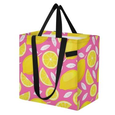 Imagem de SEHANY Sacolas de compras reutilizáveis de verão limão com alças reforçadas, bolsa de compras de lona dobrável à prova d'água de grande capacidade para viagem, cozinha, praia