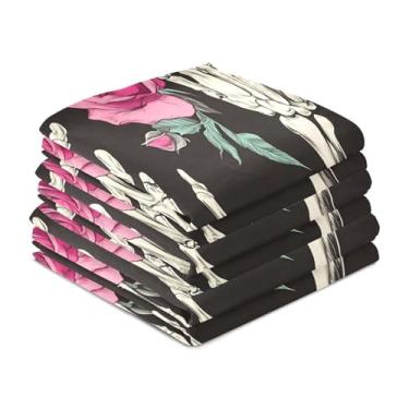 Imagem de Wassud Toalhas de cozinha rosas e mãos esqueléticas toalhas de prato de cozinha pacote com 6 panos de prato macios com laço para pendurar toalha de mão super absorvente de secagem rápida toalhas de