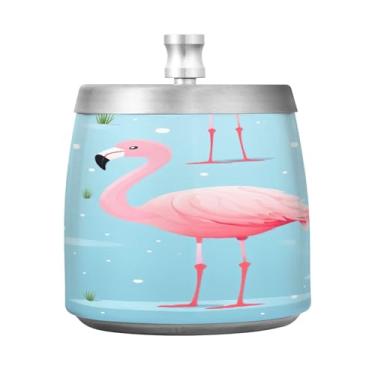 Imagem de STAYTOP Cinzeiro de flamingo com tampa, cinzeiro de aço inoxidável à prova de vento, sem fumaça, cinzeiro grande para uso externo para decoração de escritório em casa