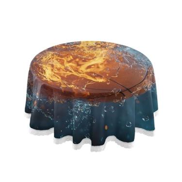 Imagem de Qilmy Toalha de mesa redonda de palmeira de treliça verde, 152 cm, resistente à água, à prova de derramamento, capa de mesa grande para jantar de reunião de família em ambientes internos e externos