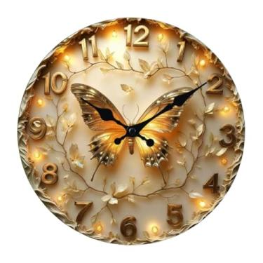 Imagem de Fenteer Relógio de parede artístico 2D moderno redondo para sala de estar, quarto, silencioso, analógico, decorativo, com design de borboleta, 25cm