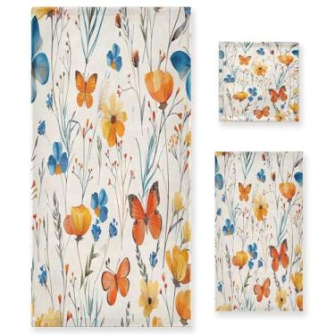 Imagem de xigua Conjunto de toalhas de banheiro lindas borboletas absorventes macias 3 peças toalha de banho toalha de mão toalhas decorativas para banheiro, academia, hotel, praia, piscina