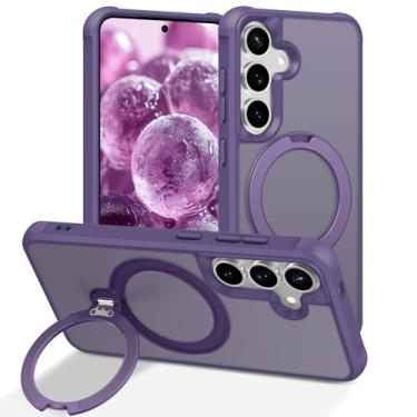 Imagem de PIXIU Suporte magnético giratório de 360° para Samsung Galaxy S24 Plus/S25 Plus com suporte invisível giratório, [apto para Magsafe] Capa de telefone fina e fofa fosca translúcida de grau militar à