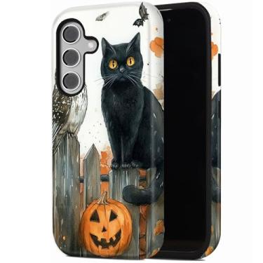 Imagem de RUUHLJLET Capa para celular Samsung Galaxy S25 FE de 6,7 polegadas 2025, camada dupla 2 em 20 à prova de choque, capa resistente antiqueda para homens e mulheres, coruja de gato preto de Halloween