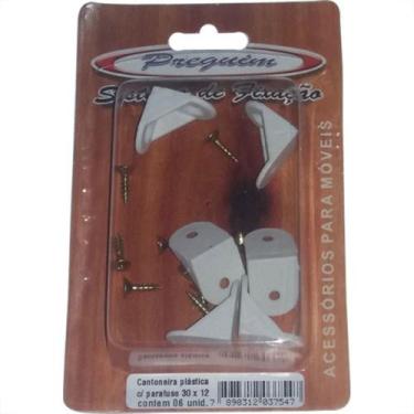 Imagem de Cartela Cantoneira Moveis Preguim Plastica Com Parafuso Com 06Pecas