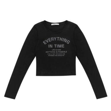 Imagem de Blusa Feminina Rovitex Manga Longa Com Brilho Preto, Preto, P