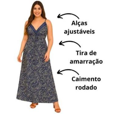 Imagem de Vestido Longo Indiano FMF Azul Marinho Estampa Paisley-Feminino