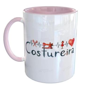 Imagem de Caneca Porcelana Costureira - Pense Canecas, Rosa Claro