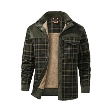 Imagem de Jaqueta Masculina Xadrez Grossa E Quente Com Forro De Lã, Casaco Casua