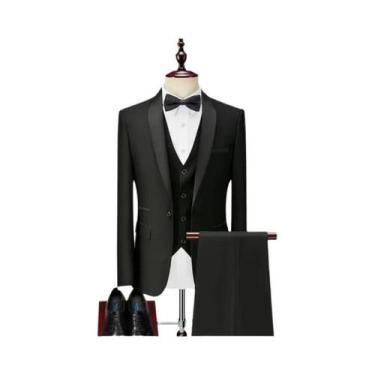 Imagem de Terno Slim Fit Masculino Preto E Branco De Tamanho Grande Em Três Peça