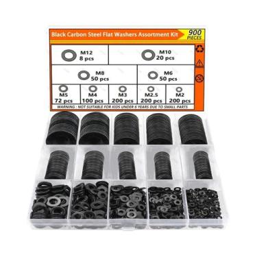 Imagem de Kit De Arruelas Planas De Aço Carbono Preto M2-M12 520/900pçs Durável 