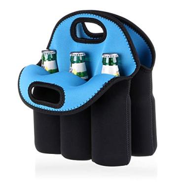 Imagem de Pacote com 6 mamadeiras, bolsa térmica de neoprene, bolsa térmica para garrafa de cerveja de água para viagem com alça de transporte segura (azul celeste), Sacola