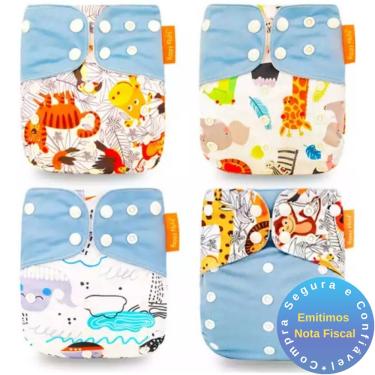 Imagem de Kit 4 Fraldas Ecológicas Happy Flute - Bichinhos Safari