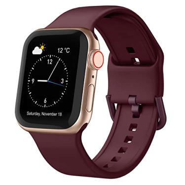 Imagem de Adepoy Compatível com pulseiras de relógio Apple 45 mm 44 mm 42 mm, pulseira esportiva de silicone macio com fecho clássico para iWatch Series SE 7 6 5 4 3 2 1 para mulheres, homens, vinho vermelho 42/44/45 mm