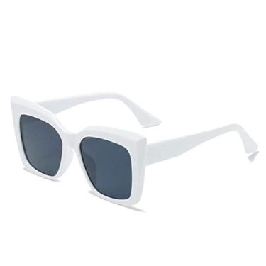Imagem de Óculos de sol grandes de olho de gato moda feminina tons vintage luxo quadrado óculos de sol populares uv400 óculos de sol feminino, cinza branco, um