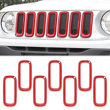 Imagem de JeCar Inserções de grade dianteira para Jeep Renegade Unlimited 2016-2018 ABS vermelho (pacote com 7)