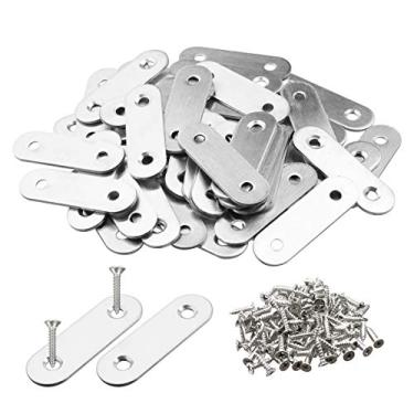 Imagem de Pacote com 50 placas de suporte de canto planas para junção de metal, suporte de reparo de conector com parafusos de fixação, (2 polegadas x 0,6 x 0,08 polegadas), 2 furos, aço inoxidável, cor prata