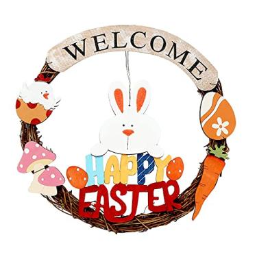 Imagem de Yajun Guirlanda pingente coelho da páscoa carta placa de madeira decorar placa de porta ao ar livre guirlanda artificial pendurada para festa em casa, marrom, 28 cm