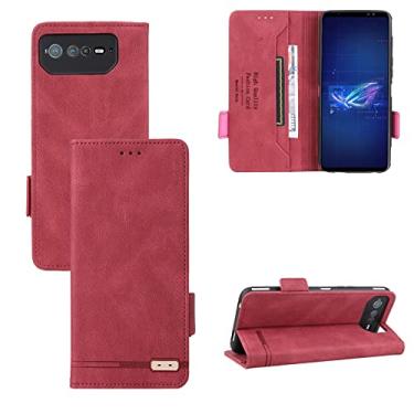 Imagem de Capas flip para smartphone para Asus ROG Phone 6 Case, capa carteira folio Kickstand slot para cartão, capa protetora de couro PU capa de proteção fechamento magnético capas flip (cor: vermelho)