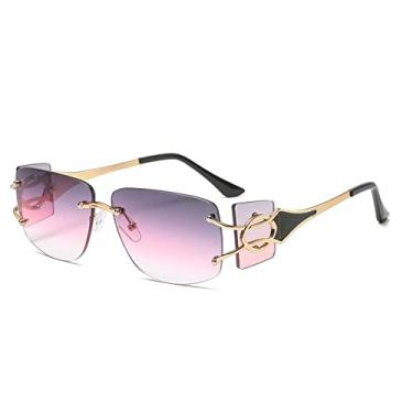Imagem de Óculos de sol quadrados sem aro de diamante de corte fashion para homens liga vintage de perna larga óculos de sol femininos, cinza dourado rosa, com estojo