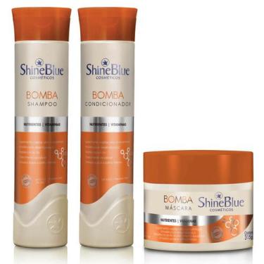Imagem de Kit Bomba Shine Blue Shampoo Condicionador Máscara