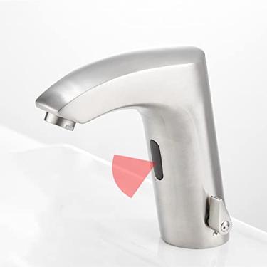 Imagem de Torneiras misturadoras de água quente e fria, torneira do banheiro, elétrica, sensor automático, torneira da pia da cozinha, sem toque, poder da bacia, escova de níquel 8024, tamanho único