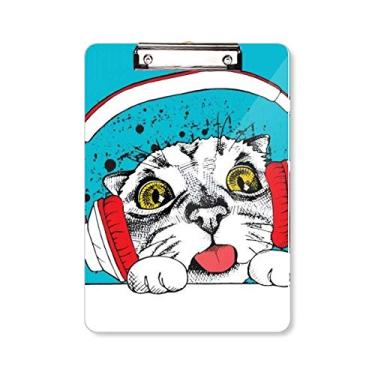 Imagem de Fone de ouvido vermelho branco proteção para gatos amantes de animais de estimação pasta prancheta placa de suporte A4