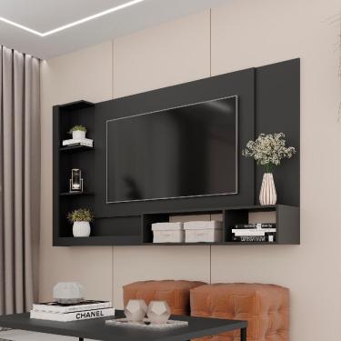 Imagem de Painel de Parede Ganges para TV até 60` com Nicho e Prateleira Preto Fosco Carraro