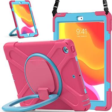 Imagem de QYiiD Capa para iPad Mini 5/Mini 4 (5ª/4ª geração 7,9"), capa protetora robusta à prova de choque com suporte para lápis, suporte giratório/suporte/alça de ombro, rosa/azul