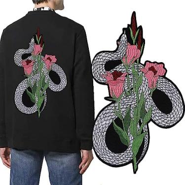 Imagem de 1 peça bordada moda legal flor cobra remendos ferro em apliques para roupas acessórios roupas jeans decoração