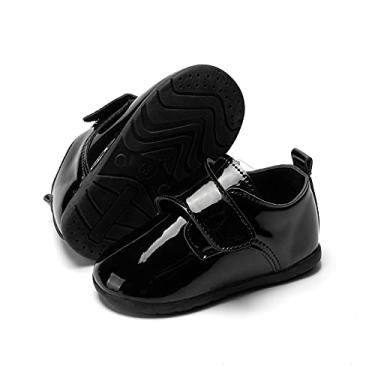 Imagem de Meckior Mocassins infantis para bebês meninos meninas clássico couro PU casamento Brogue infantil Oxford sapatos sociais primeiros passos caminhada sapato de berço preguiçoso, A04/Preto, 3-6 Meses