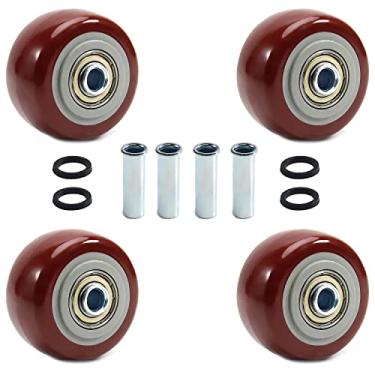 Imagem de Juvielich 4 peças de rodas de carrinho de empurrar kits de reparo de rolamentos de rodas de poliuretano de 6 cm, rodízios de placa resistentes, rodas de substituição de prateleira para caminhões