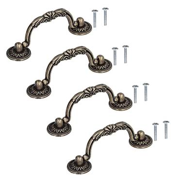 Imagem de BORDSTRACT - Conjunto de 4 Puxadores de Armário Vintage, 12,4 x 3,3 cm, Liga de Zinco Antigo, Puxadores de Gaveta, Ferragens para Portas de Madeira Vintage