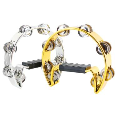 Imagem de EASTROCK Instrumento de percussão musical pandeiro, fileira única, sino de metal, pandeiro, meia lua, cromado, tamboril, textura metálica para adultos, KTV, festa, banda, pacote com 2