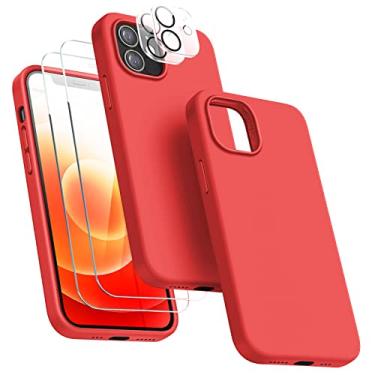 Imagem de JTWIE [5 em 1] Capa compatível com iPhone 12 Mini, capa de silicone à prova de choque com [2 protetores de tela e 2 protetores de câmera] para iPhone 12 Mini 5,4 polegadas, vermelho
