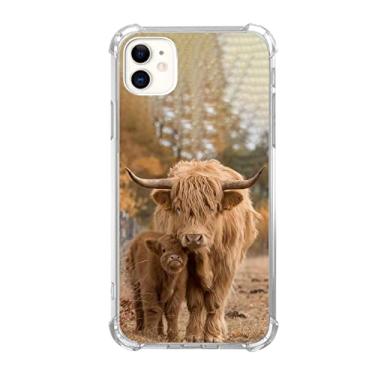 Imagem de Linda capa de celular Highland Cow and Cub compatível com iPhone 12/iPhone 12 Pro, capa protetora de silicone à prova de choque TPU com estampa de animais fofos para iPhone 12/iPhone 12 Pro