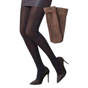 Imagem de Meia Calça Fio 40 Preta - Adulto Tamanho Único + Meia Feminina Térmica Canelada com Pelúcia Fleece Frio Intenso