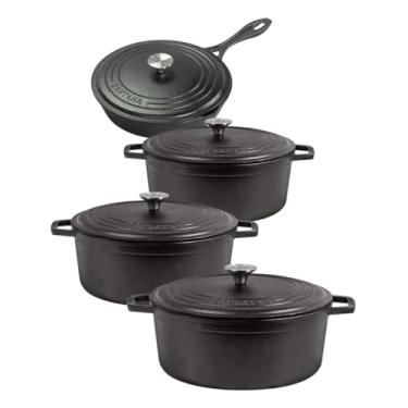 Imagem de Jogo de panela de ferro fundido caçarola Neo 16, 18, 22 tampa de ferro alça de ferro e frigideira 20 Com tampa Santana