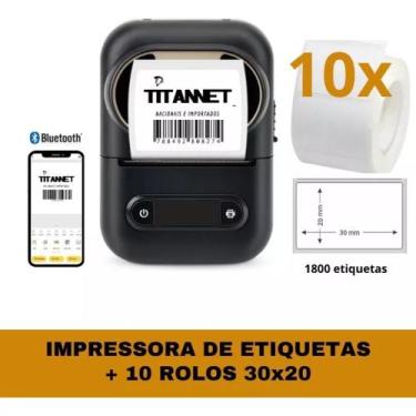 Imagem de Impressora Bluetooth + 10 Rolos Etiquetas Adesivas 30x20 - TITANNET