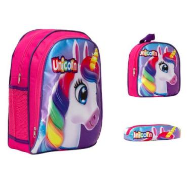 Imagem de Kit Mochila Infantil Unicórnio Grande Alça Costa Reforçada - Toys 2U