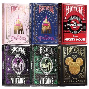 Imagem de Disney Collector's Bundle: 6 Decks Bicycle Playing Cards - Black & Gold Mickey, Classic Mickey, Princess Pink/Navy, Villains Green/Purple.
