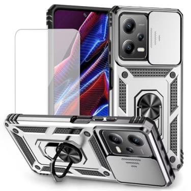 Imagem de Yodueiv Capa para Redmi Note 12 Pro, Capa Poco X5 Pro 22101320G com protetor de tela de vidro temperado e capa de câmera deslizante, anel magnético para carro para Xiaomi Redmi Note 12 Pro 5G Prata