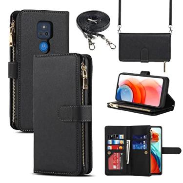 Imagem de Jaorty Capa carteira adequada para Motorola Moto G Play 2021, [9 compartimentos para cartão] Colar transversal ajustável removível alça de ombro alça de ombro com zíper capa de couro PU para Motorola