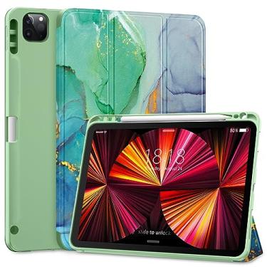 Imagem de DTTO Capa para iPad Pro de 11 polegadas, 4ª/3ª/2ª/1ª geração 2022/2021/2020/2018, capa traseira de TPU macio com suporte de três dobras e suporte de lápis embutido, também serve para iPad Air 5/4,