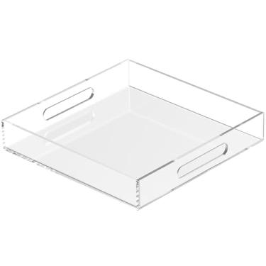 Imagem de Bandeja de acrílico 30 x 30 cm com alças cortadas – a bandeja decorativa à prova de derramamento é um organizador de bancada ideal para salas de estar, mesas de café otomanas, escritórios, cozinhas e